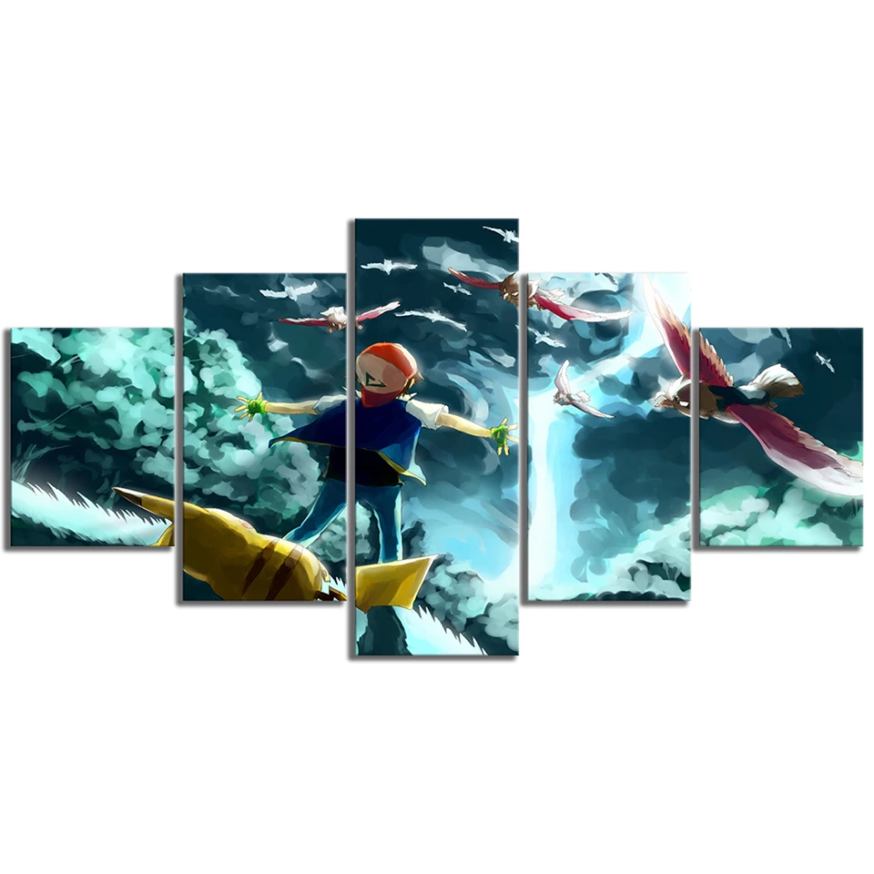 

Home Decor Poster 5 Pcs Pocket Monsters Pokemon Anime Pictures Canvas Printed Painting Wall Art Living Room Modular Framework
