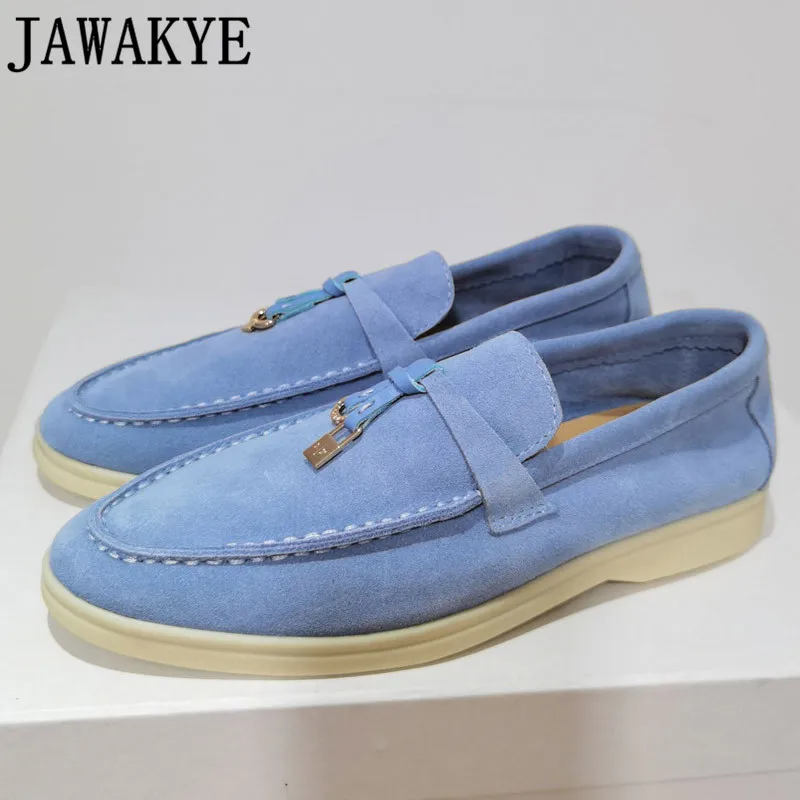 Hot Sale Suede Flat Loafers Shoes for Men Metal tassel Decorate Rubber Sole Slip-on Walk Shoes Casual Formal Brand Shoes Man