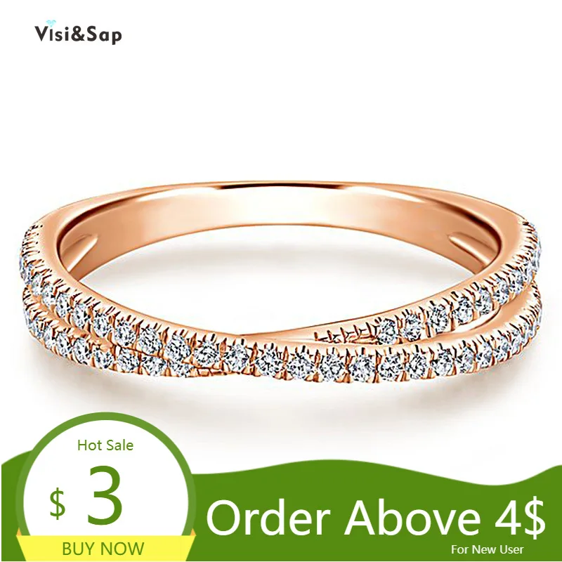 

Visisap Elegant Fine Finger Rings for Women Icedout Rose Gold Color Cross X Ring Party Gifts Dropshipping Trendy Jewelry B2282