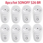 Умная розетка SONOFF S26 BR, 8 шт.лот, Wi-Fi, Беспроводная розетка, дистанционное управление через приложение, разъемы, переключатель умного дома с Google