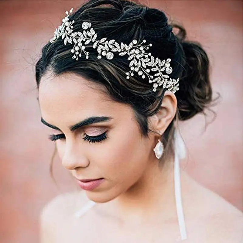 

hairpins wedding headdress crystal pearl wedding hair crown accessories bridesmaid bridal hair ribbon tiara barrette H013