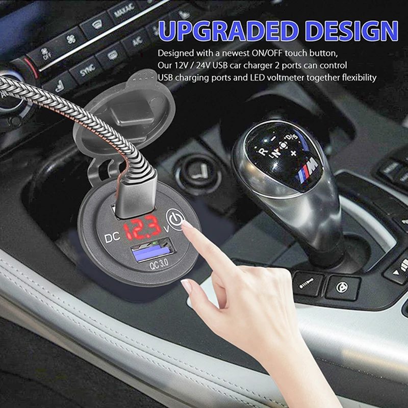 qc3 0 36w usb quick charger car motorcycle dual auto usb charger socket led display with touch switch for truck boat atv dvr gps free global shipping
