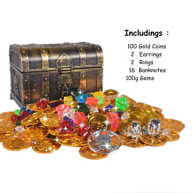 

New Pirate Treasure Chest Case Set Pirate Captain Costume Halloween Pirate Cosplay Props Pretend Play children party toys gift