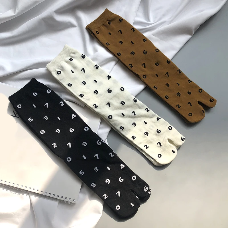 

Combed Cotton Split Toe Socks Two-toe Middle Tube Socks Jacquard Soft Tabi Japanese Colorful Numbers Hosiery Unisex Hosiery