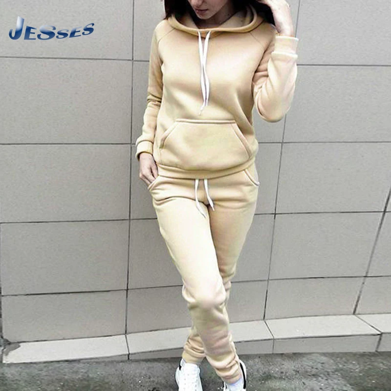 

Fashion Solid Color 2 Sets Winter Lounge Wear Suit Sport Set Sweatshirt+pants Two piece Casual Pocket Loose 5XL Sets For Woman