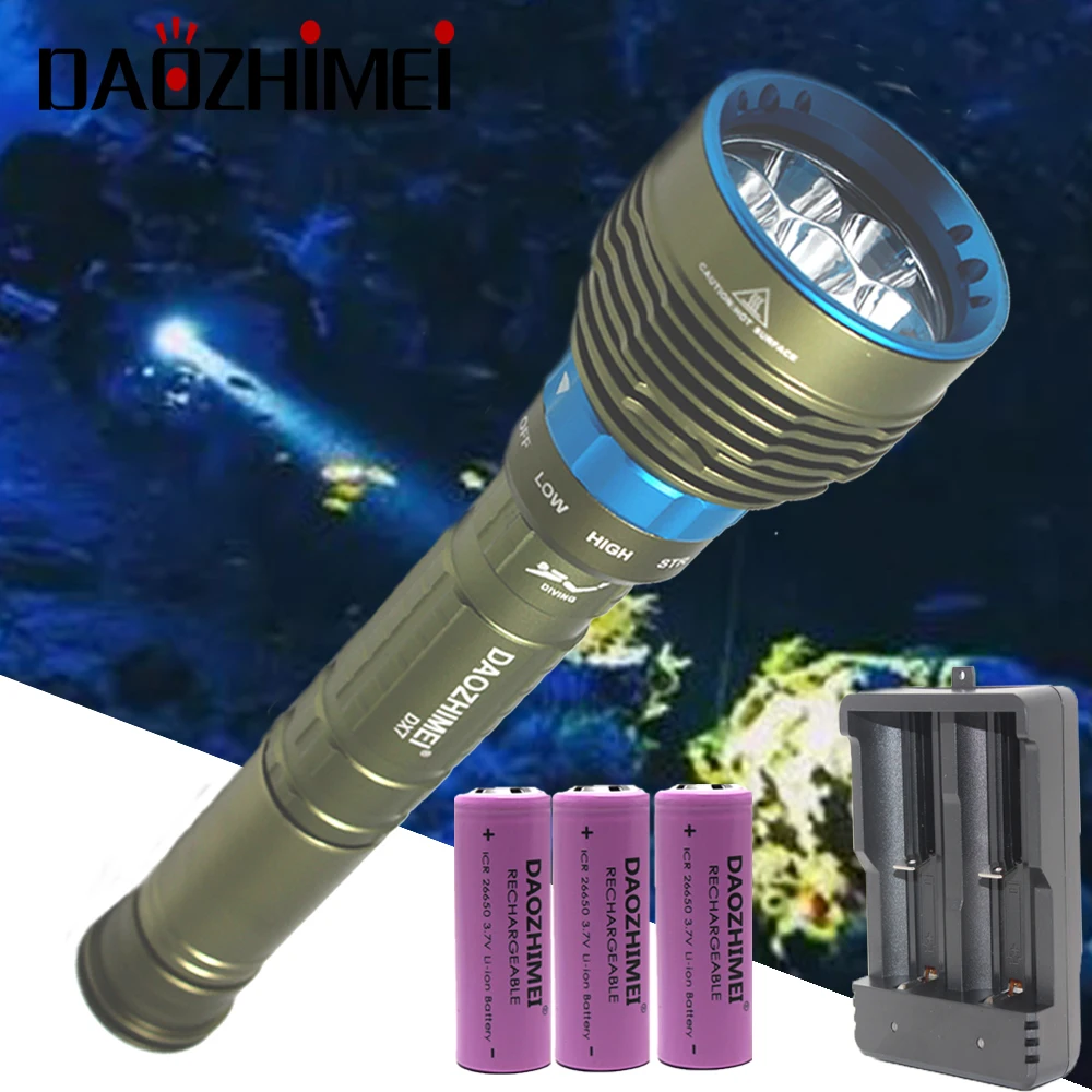 

8000LM Diving Flashlight 7 x XML T6 XM-L L2 Waterproof Torch Underwater 100 Meter 26650 Scuba Flash Light Tactical Flashlight