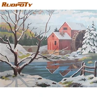 ruopoty acrylic frame diy painting by numbers kits snow winter wall art handpainted oil painting for home decors artwork