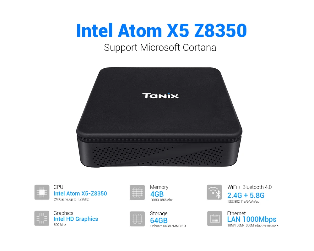 Tanix TX85 мини ПК 4 Гб 64 Гб Intel Atom X5-Z8350 TX85 tv Box 2,4G 5G Dual WiFi Win 10 BT 4,0 USB 3,0 T X 85 приставка 1000 Мбит/с