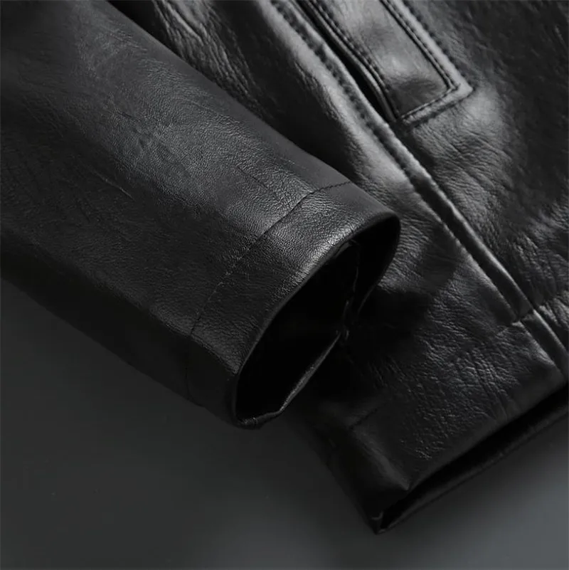 

Autumn and winter new men's plus velvet hooded leather men's fur one leather jacket business casual motorcycle leather