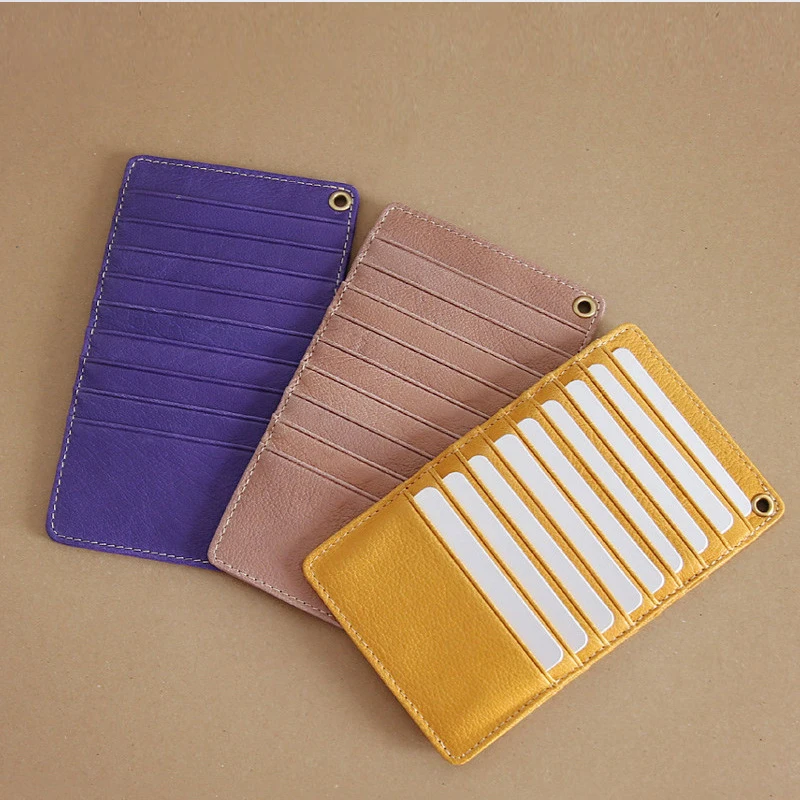 

FSISLOVER Genuine Leather ID Card Holder Candy Color Bank Credit Card Gift Box Multi Slot Slim 20 Cases
