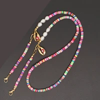 bohemian colored soft clay mask chain anti skid glasses chain natural freshwater pearl shell jewelry personalized gift necklace