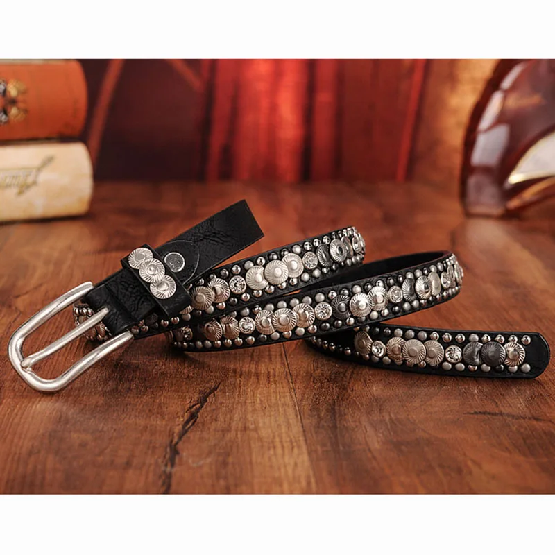 Женский ремень в стиле панк с заклепками и пряжкой высокое качество натуральная