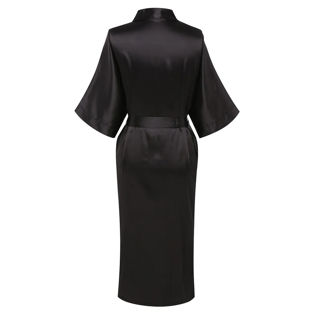 Женский Атласный халат кимоно Длинная атласная пижама бордового цвета с