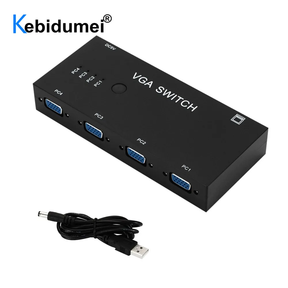 

4 In 1 Out Mini 4 Port VGA Selector Box VGA/SVGA Manual 2/4 PC Sharing Selector Switch Box Switcher Splitter for LCD PC Monitor