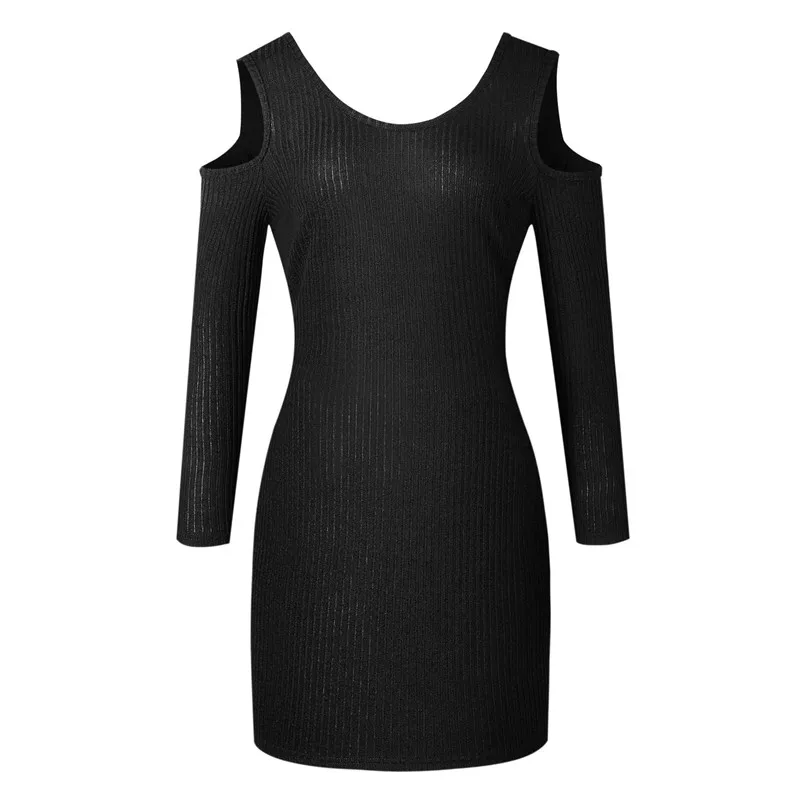 Осеннее сексуальное облегающее мини-платье с открытыми плечами и круглым