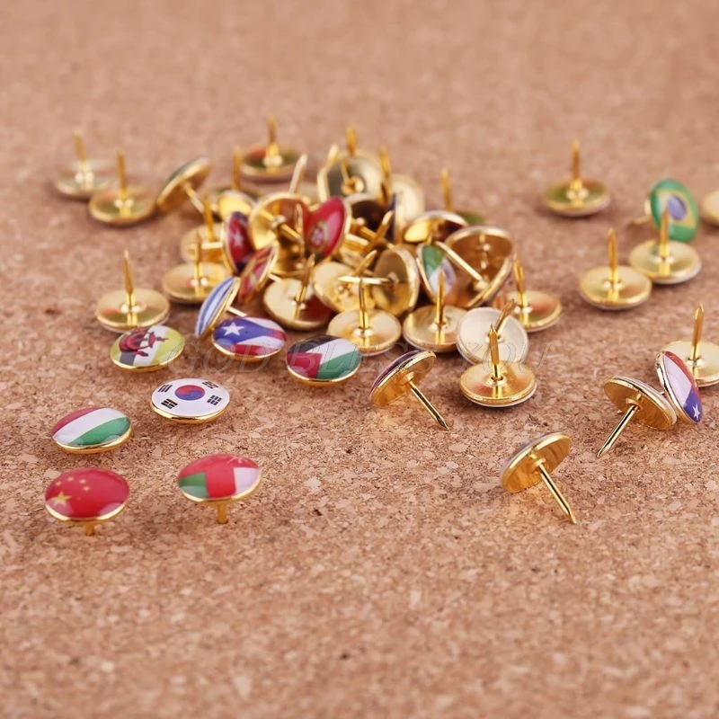 

100pcs/box Map Tacks National Flag Glue Thumbtack Push Pins Notice Board Markers Drop Shipping