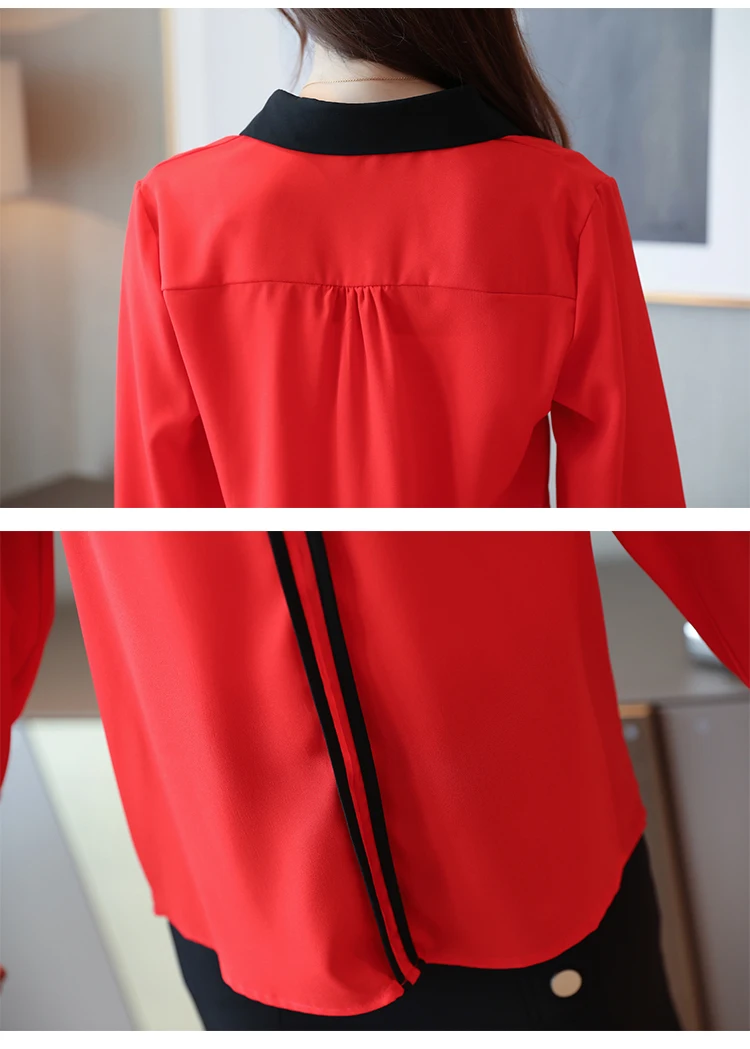 Blusas mujer de moda, шифоновая блузка, рубашка, женские топы, с длинным рукавом, одноцветные, на пуговицах, женские топы, с v-образным вырезом, рубашки для женщин 6097 50