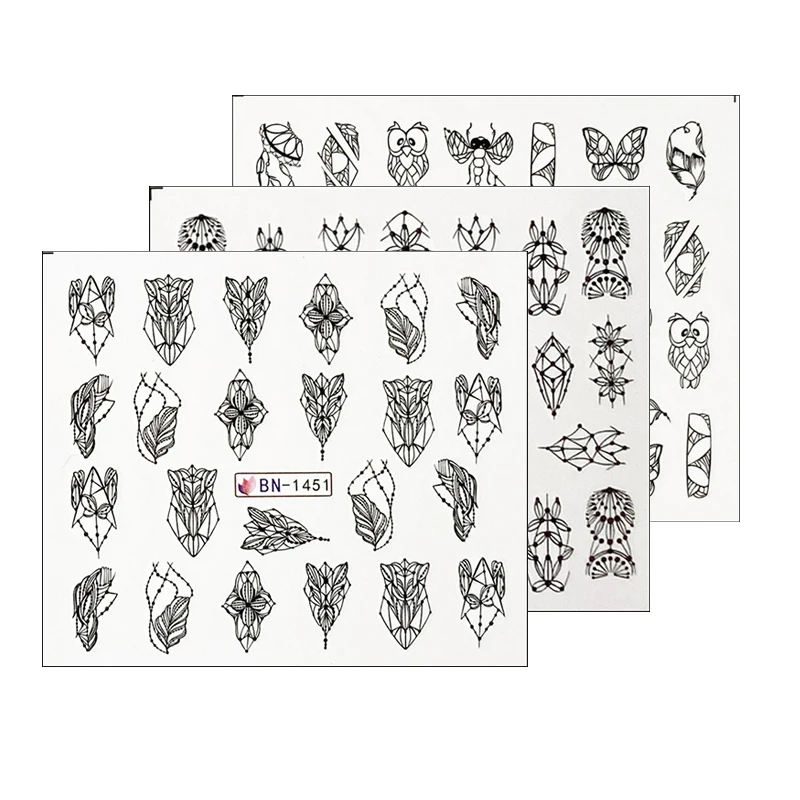 6 шт./компл. лак для ногтей переводятся с помощью воды Стикеры черной линией узор