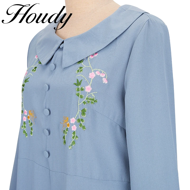 Новая летняя длинная юбка для женщин светло-голубого цвета с вышивкой, складками и свободным кроем, короткими рукавами, рубашкой с воротником-стойкой на пуговицах для вечеринки.