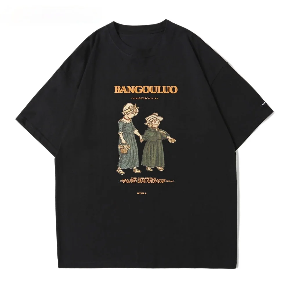 

2021 Korte Mouw Tees Tops Hip Hop Streetwear Anime Cartoon Meisjes Print Katoenen T-shirts Harajuku Casual Zomer Mannen Tshirts