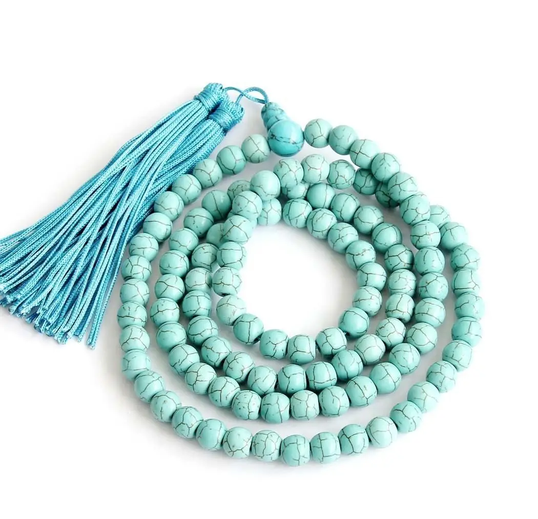 

6mm Howlite Turquoise 108 Beads Necklace Wrist classic Sutra Lucky elegant Buddhism Healing Bless energy Wristband