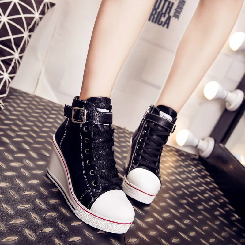 2018 han edition/женские белые туфли на высокой танкетке с боковой молнией и толстой