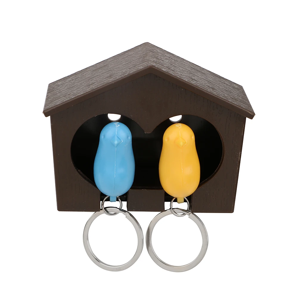 Bird Whistle Storage Rack Creative Key Organizer Wall Mounted Double Nest Sparrow House Keyholder Hanger Couple Keychain | Дом и сад