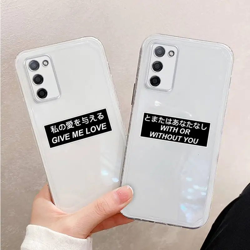 

Japanese Anime Aesthetic text letter Phone Case For Xiaomi Mi 11 Ultra Lite 10 Redmi Note 9 8 7 9a K30S K40 Pro Transparent