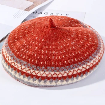 Brick Red HT2610 осенне-зимняя шапка женские шерстяные шапки-береты винтажная теплая женская шляпа ретро плед художника малярные шляпы для женщин берет шляпа - Цвет: Brick Red