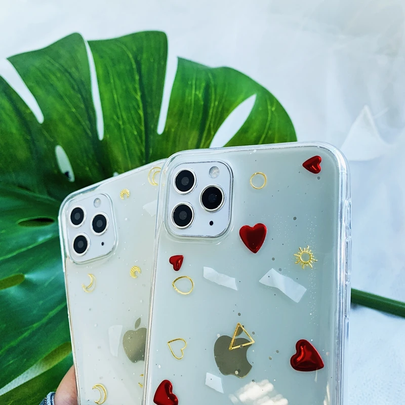 Блестящий блестящий чехол с сердечками Луной и звездами для iPhone 6 6s 7 8 Plus 10 X XS XR 11 Pro