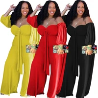 5xl plus size women clothing jumpsuit women elegance wholesale off shoulder solid wide leg overalls one piece outfit dropshpping