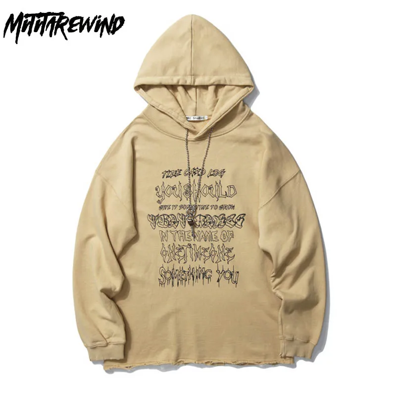 

Streetwear Hip Hop Hoodie Men Sweatshirts Women Letters Print Washed With Necklace Loose Hooded Pullover Cotton Oversized Hoodie
