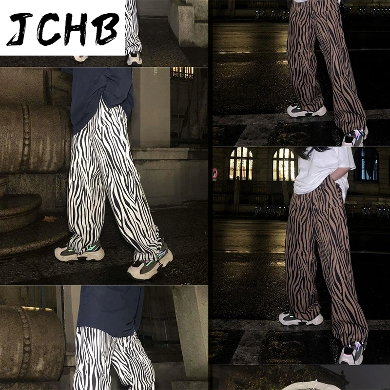 

2021 Wide Leg Pants Korean Streetwear Retro Hip Hop Zebra Pattern Pants Tooling Straight Trousers Casual Pants for Men and Women