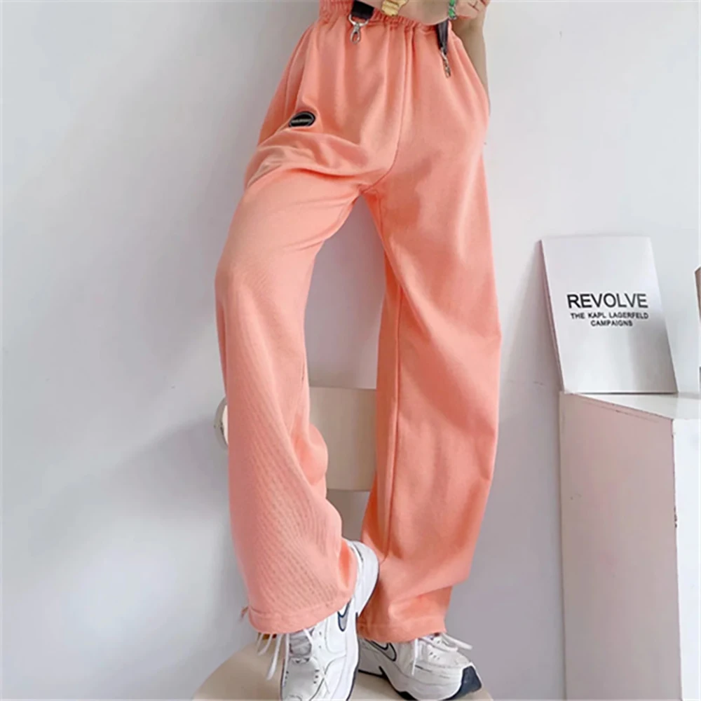 

Женские брюки 2021, модные повседневные однотонные тонкие свободные шаровары с кулиской, спортивные мешковатые брюки, уличная одежда, брюки, ...