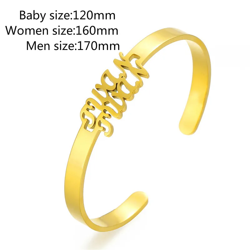 Customized Double Name Personalized Bangle Stainless Steel Gold Color Cuff Bangles For Baby Girl Birthday Gift DIY Jewelry