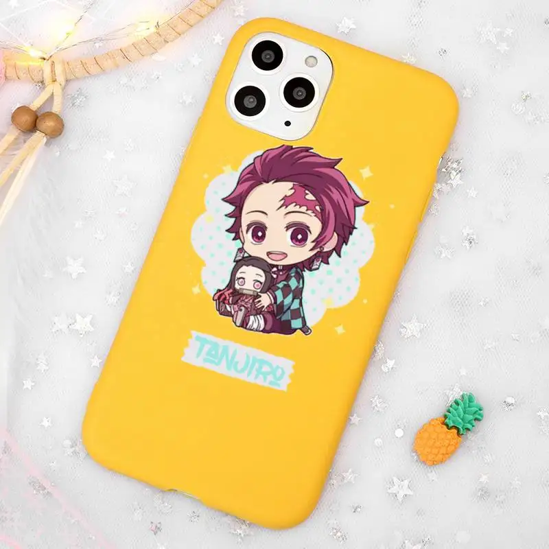 

Demon Slayer Kawaii Anime Phone Case Candy Color Yellow for iPhone 11 12 pro XS MAX 8 7 6 6S Plus X 5S SE 2020 XR
