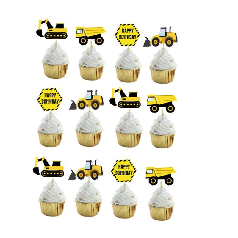 12 шт./компл. Милая машинка топперы для тортов и капкейков строительные автомобили