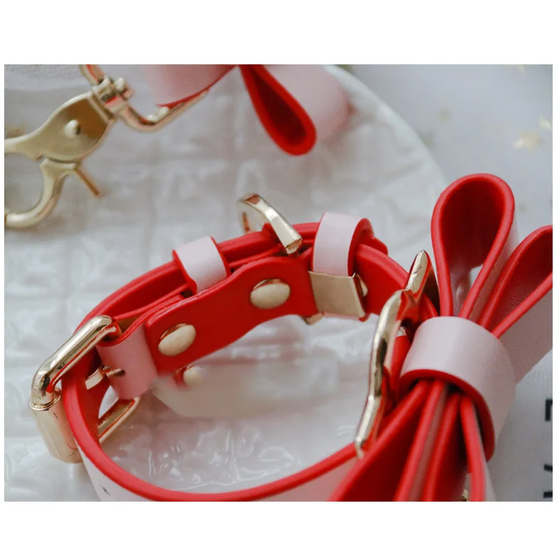 Кожаный ошейник для собак с бантом и заклепками поводок крыльями ангела кошек