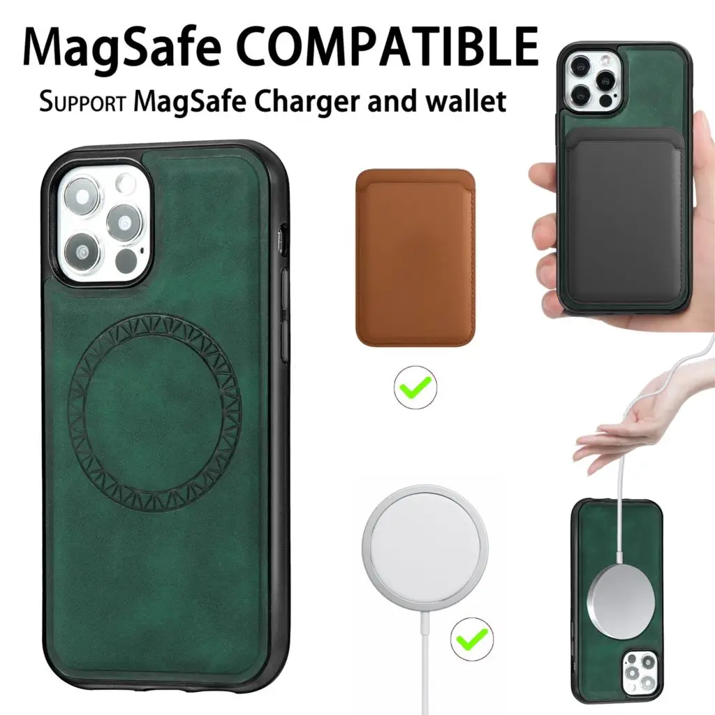 

IPhone 12 Pro Max shockproof leather back case, PC protective shell, wireless charging