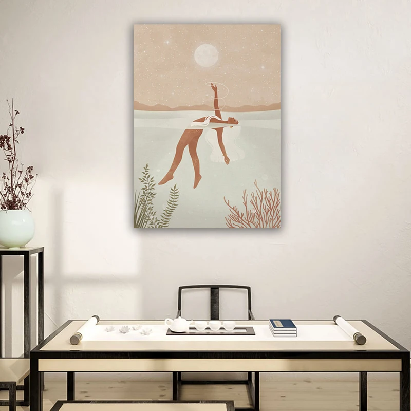 

Spiritual illustration Abstract Terracotta Moon Girl Posters and Prints Wall Decor Vintage Posters Wall Art Home Painting Decor