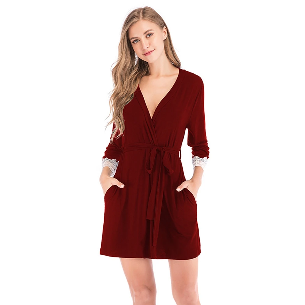 

Womens Nightgowns Robe Modal Sleepdress Bathrobe Lace Long Sleeve Soft Sleepshirt Loungewear Spa Robes Sleepwear YUJH1