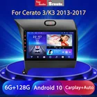 Автомобильное радио Srnubi, Android 10, для Kia K3 Cerato Forte 2013-2017, 3 YD, тюнер, мультимедийный плеер, навигация GPS, 2 Din, DVD