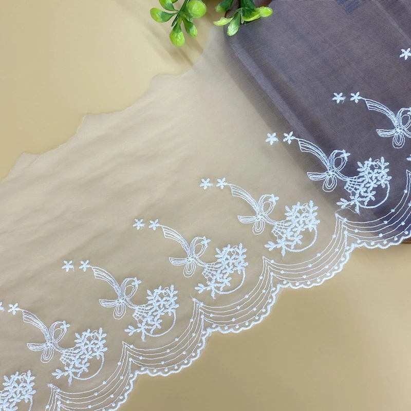 17 см широкая партия белого молочного шелка сетчатая Цветочная кружевная вышитая