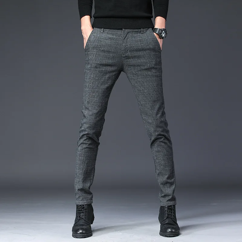 Мужские длинные брюки из хлопка черные прямые приталенные повседневные весна