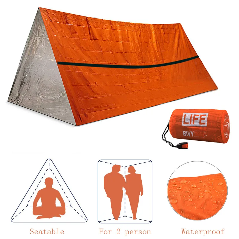 

2Person Emergency Shelter Waterproof Thermal Blanket Rescue Survival Kit SOS Sleeping Bag Survival Tube Emergency Tent w Whistle