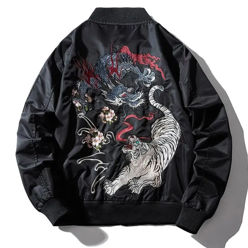 

Men's Spring and Autumn Trend Retro Original Wind Animal Dragon Tiger Embroidered Jacket Baseball Suit Embroidered Zipper Jacket