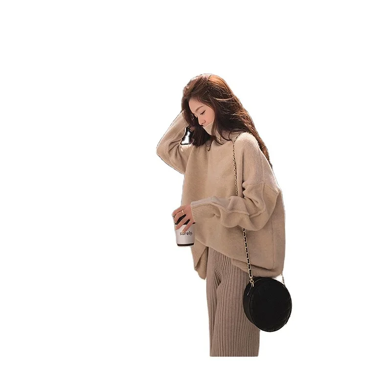 

2020 New Autumn Winter Women Sweater High Neck Loose Fashion Long Sleeve Female Soild Color Casual Lazy Style Pullovers Kintted