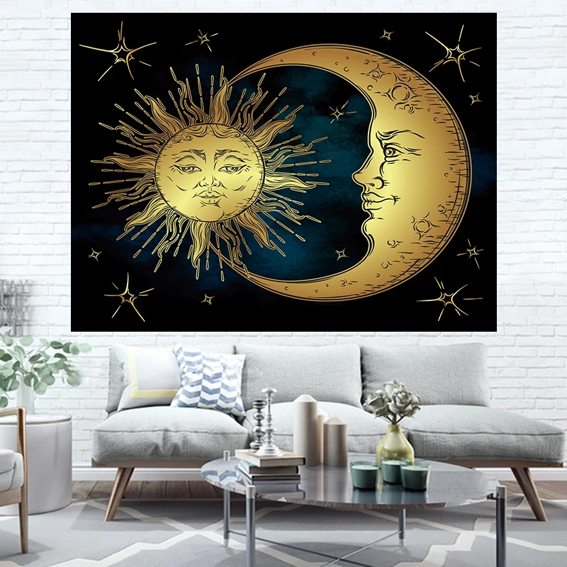 Психоделический гобелен с принтом солнца красочная луна художественный
