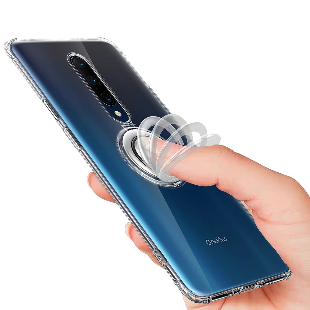 Для Oneplus 7 Pro прозрачный чехол TPU задняя крышка для Oneplus 7 Pro 6T полная задняя крышка чехол магнитный автомобильный держатель пресс-кольцо Capa - Цвет: Прозрачный