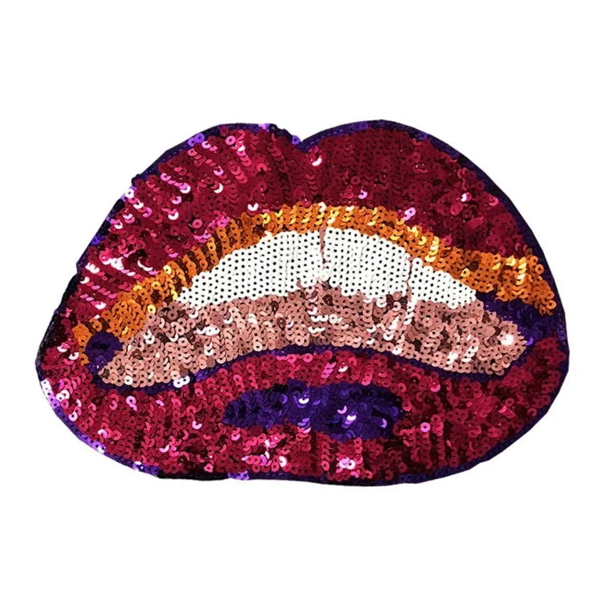 Новый мультяшный значок с большими блестками для губ и рта вышитая тканевая